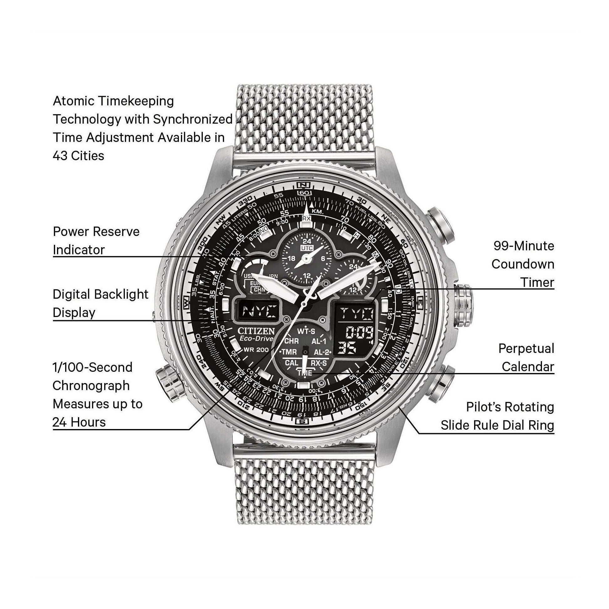 Citizen Eco-Drive Promaster Navihawk A-T Men's Watch, Stainless Steel, Pilot Watch, Silver-Tone (Model: JY8030-83E) Phil and Gazelle