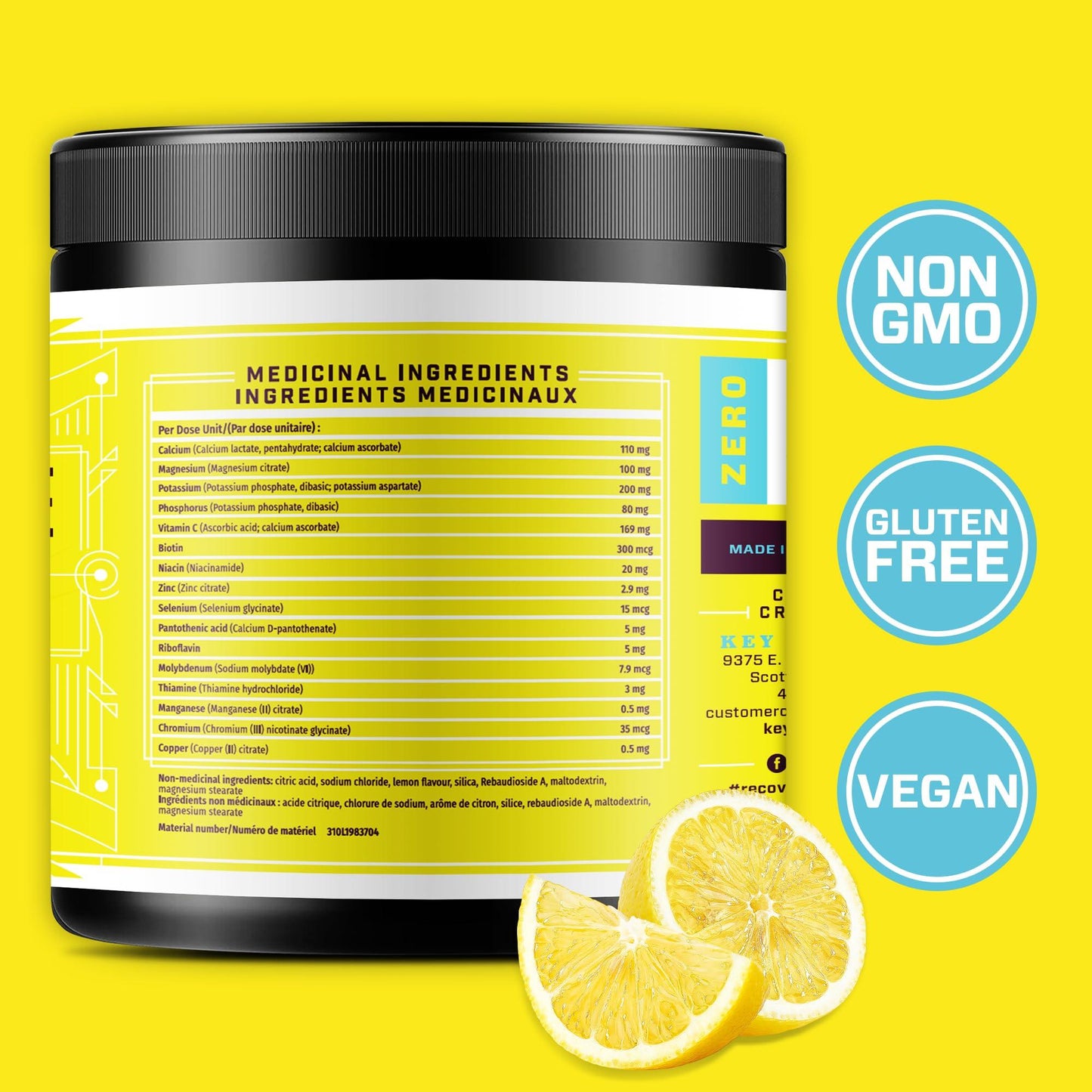 Key Nutrients Electrolytes Powder - 90 Servings - Refreshing Lemonade Electrolyte Drink. Phil and Gazelle.