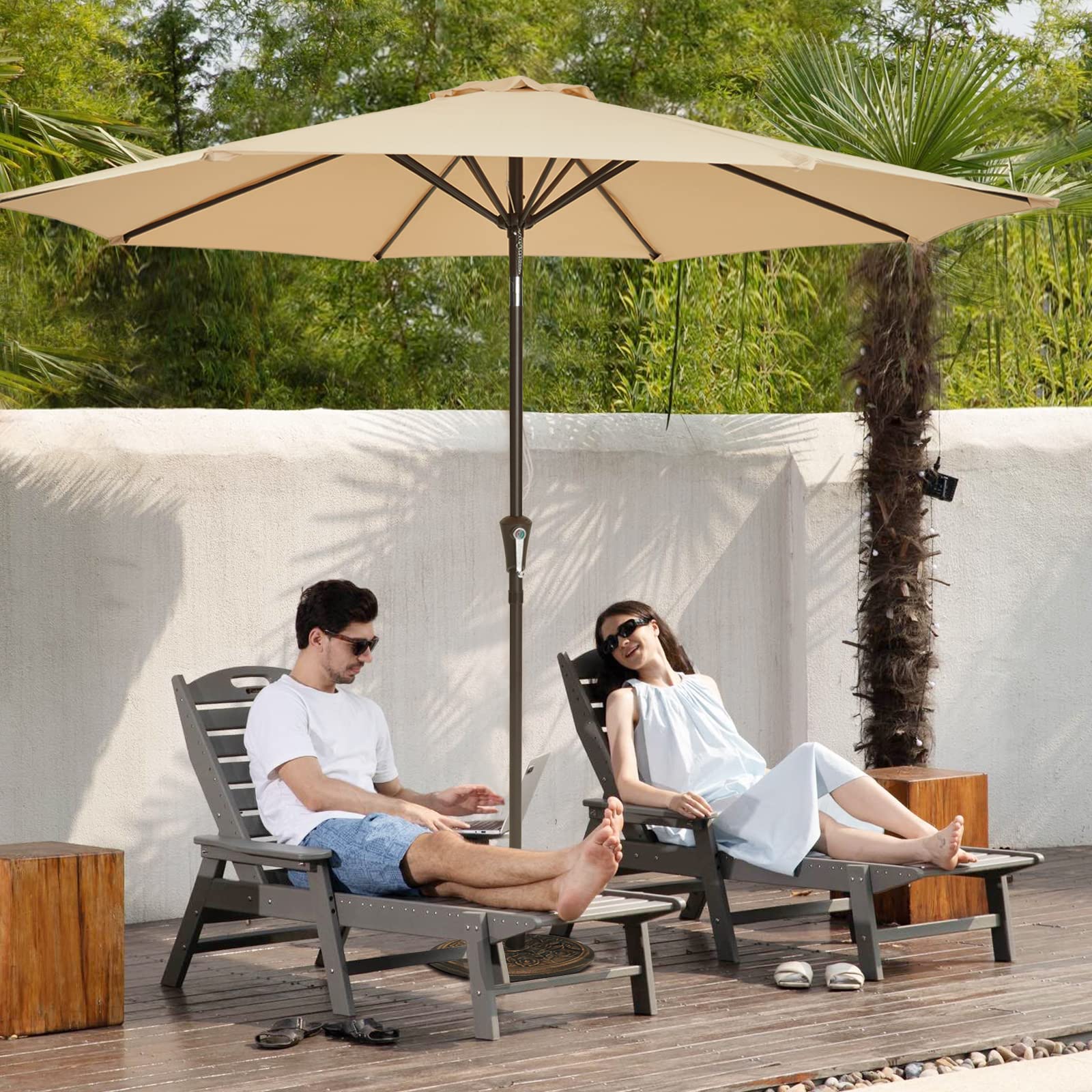 Patio Umbrella 9ft Market Outdoor Table Umbrella with Push Button. Phil and Gazelle.