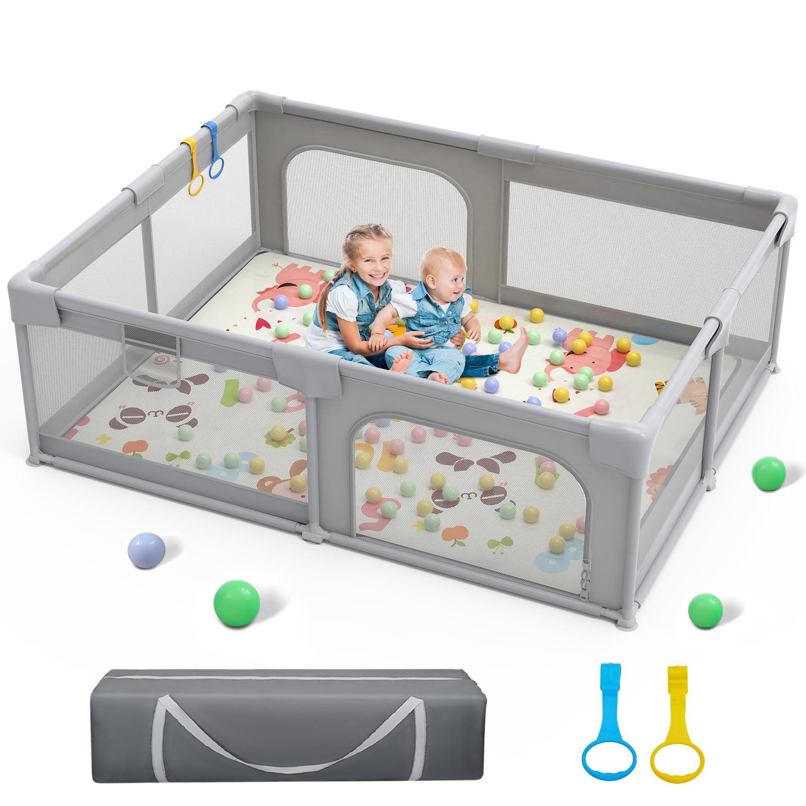 Palopalo Baby Playpen, 71"x59" Extra Large Playard for Babies and Toddlers. Phil and Gazelle.