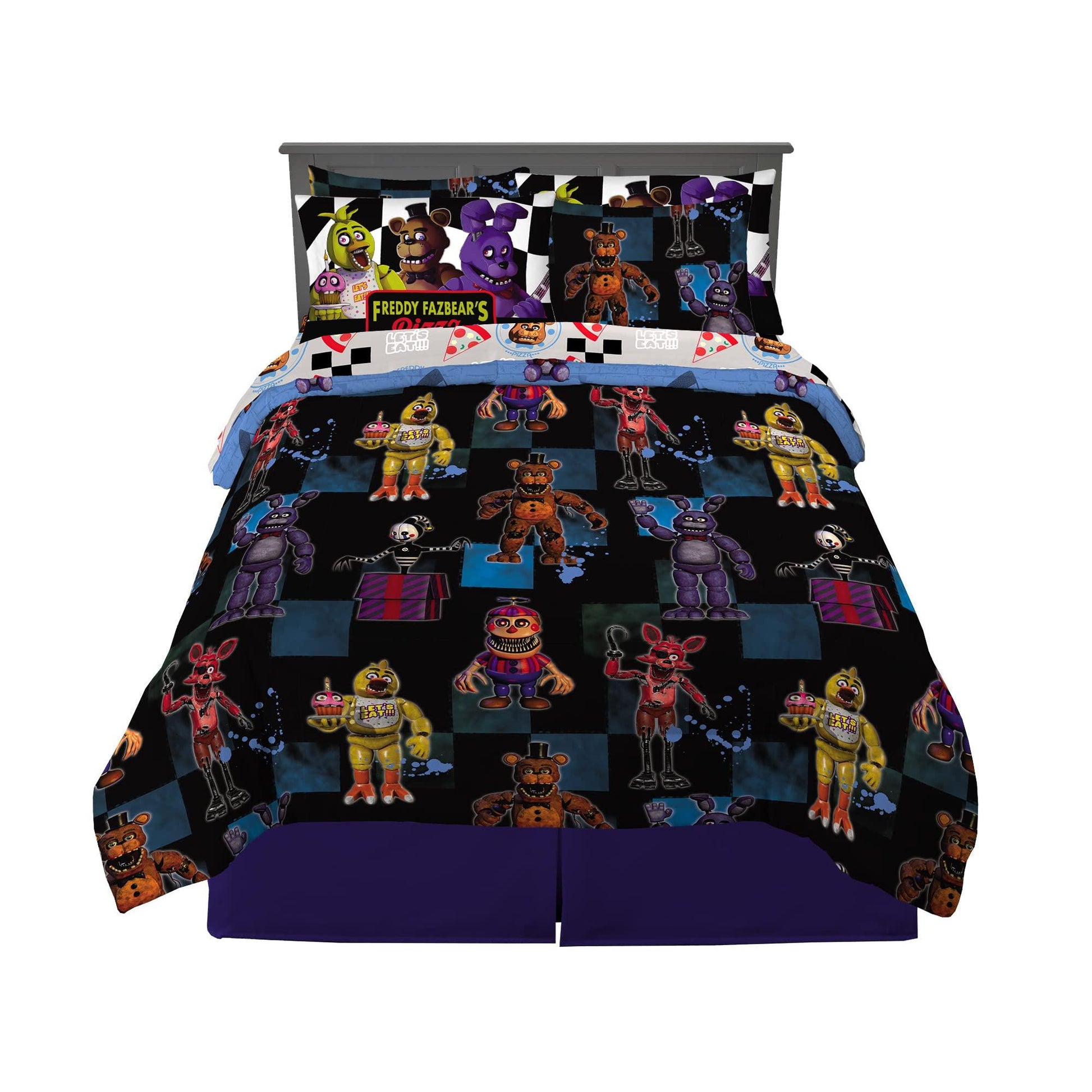 Five Nights at Freddy's Super Soft Comforter and Sheet Set with Sham, 7 Piece Full Size, Phil and Gazelle.