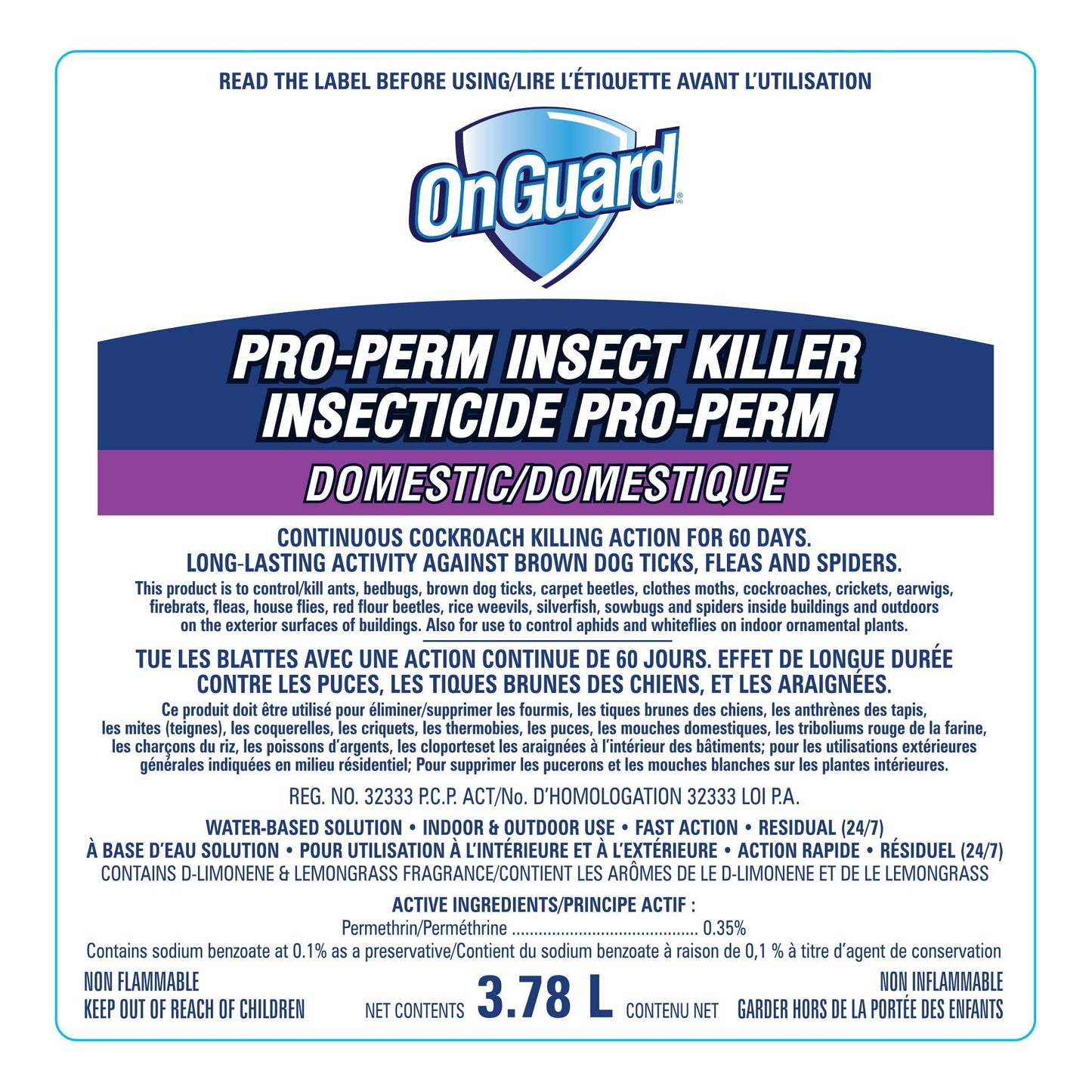 EOnGuard Pro-Perm Insect Killer 3.78L | Bed Bug Spray | Fast Action. Phil and Gazelle.