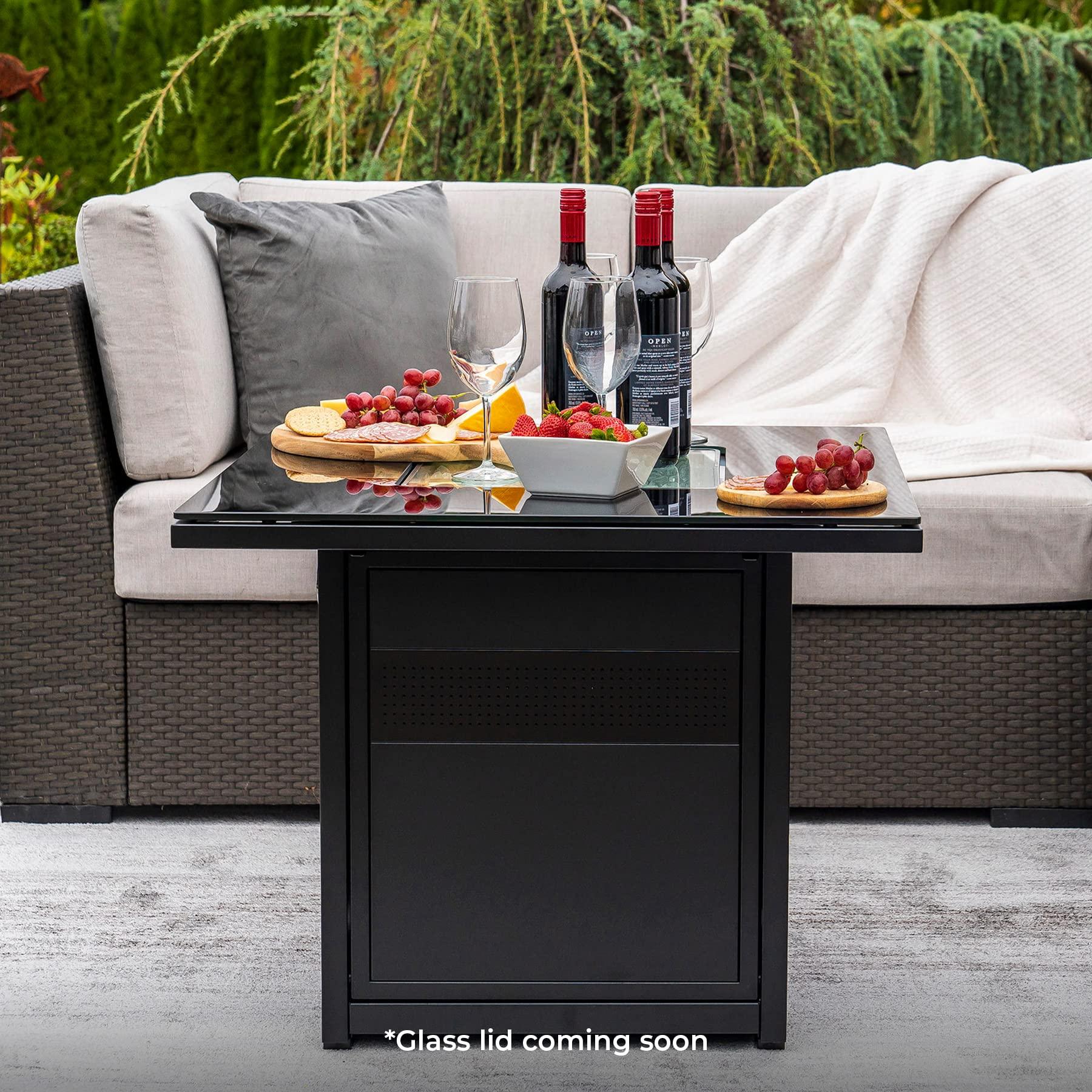 Square Fire Pit Table for Outside Patio – 30" Small Outdoor Propane Gas Fire Table. Phil and Gazelle.