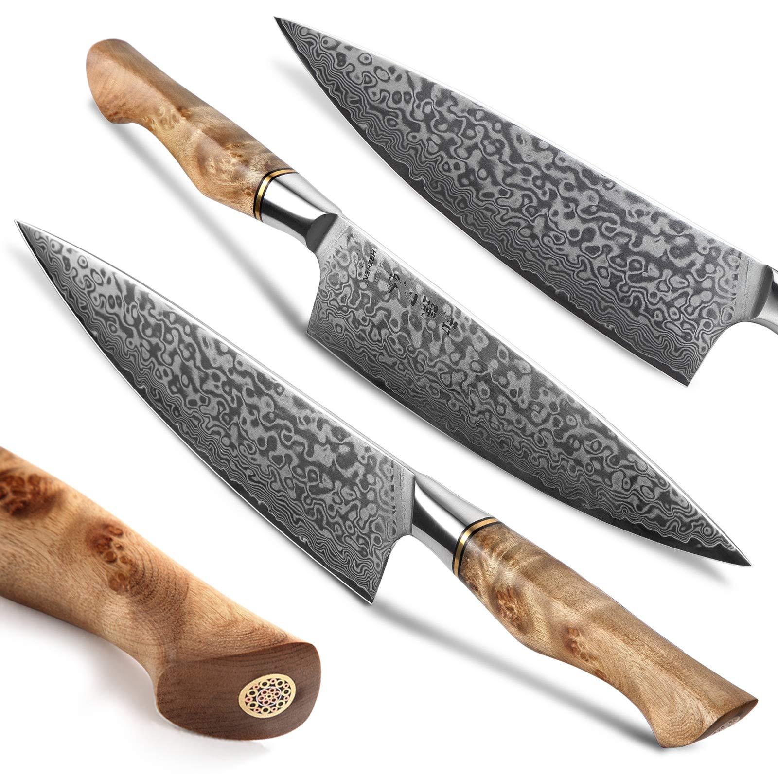 HEZHEN 5PC Kitchen Knives Set-Durable, Vacuum Heat Treated Damascus Steel. Phil and Gazelle.