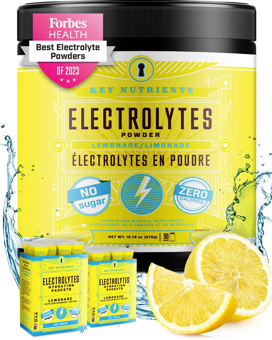 Key Nutrients Electrolytes Powder - 90 Servings - Refreshing Lemonade Electrolyte Drink. Phil and Gazelle.