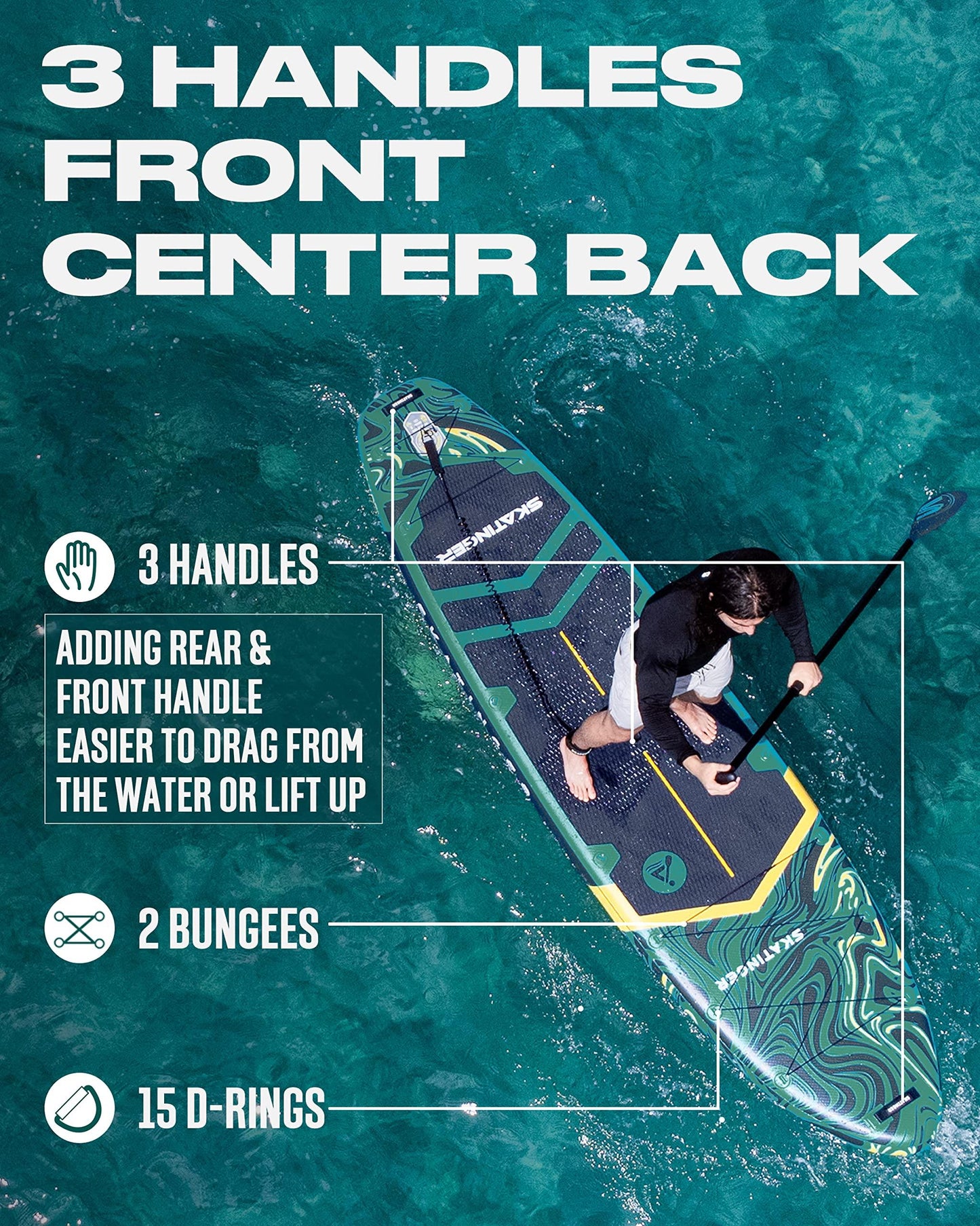 Skatinger 11'6×35" Super Wide Inflatable Stand Up Paddle Board, Ultra Stable Wide SUP for 2+1 People/Family/Big Size w/Shoulder Strap, 100L Backpack, All-Round Sup Board, US Fin. Phil and Gazelle.