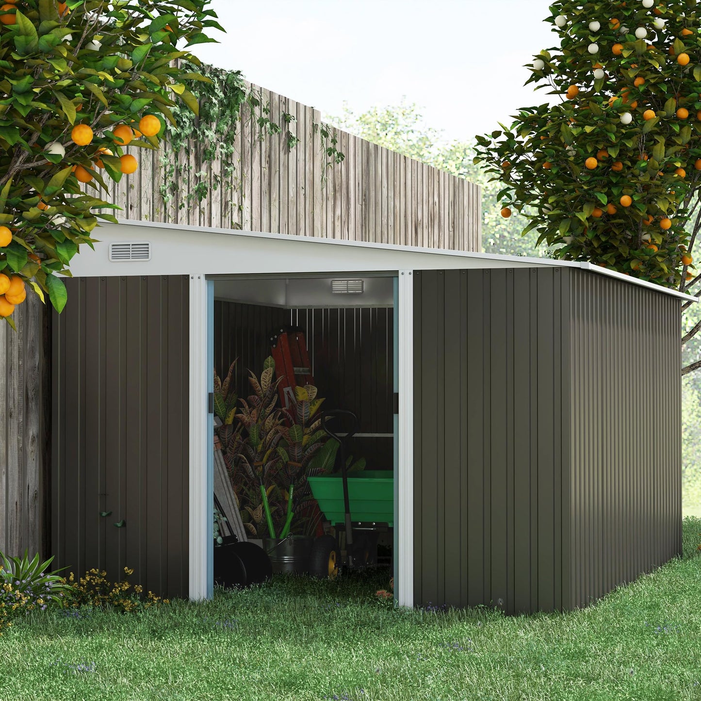 Outsunny 11' x 9' Steel Garden Storage Shed. Phil and Gazelle.