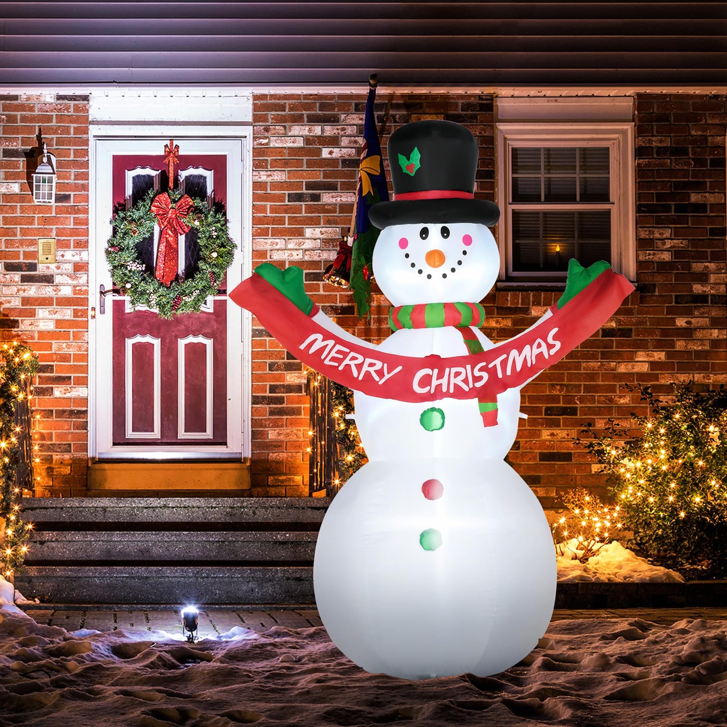 8ft Inflatable Christmas Decoration Snowman with Merry Christmas Banner. Phil and Gazelle.