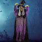 JOYIN 72” Halloween Hanging Flying Witch Animatronic Purple, Talking Animated Witch Light Up Eyes Sound Activated, Halloween Decorations Outside Indoor Animatronics Haunted House