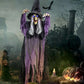 JOYIN 72” Halloween Hanging Flying Witch Animatronic Purple, Talking Animated Witch Light Up Eyes Sound Activated, Halloween Decorations Outside Indoor Animatronics Haunted House