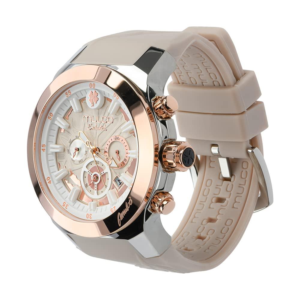 MULCO Silicone Lady Watch for Women with Quartz Analog Multifunctional Movement, Rose Gold Accents with Stainless Steel Case- Scratch-Resistant Mineral Crystal Glass and Water Resistant, Enchanted Maple (Beige) Phil and Gazelle