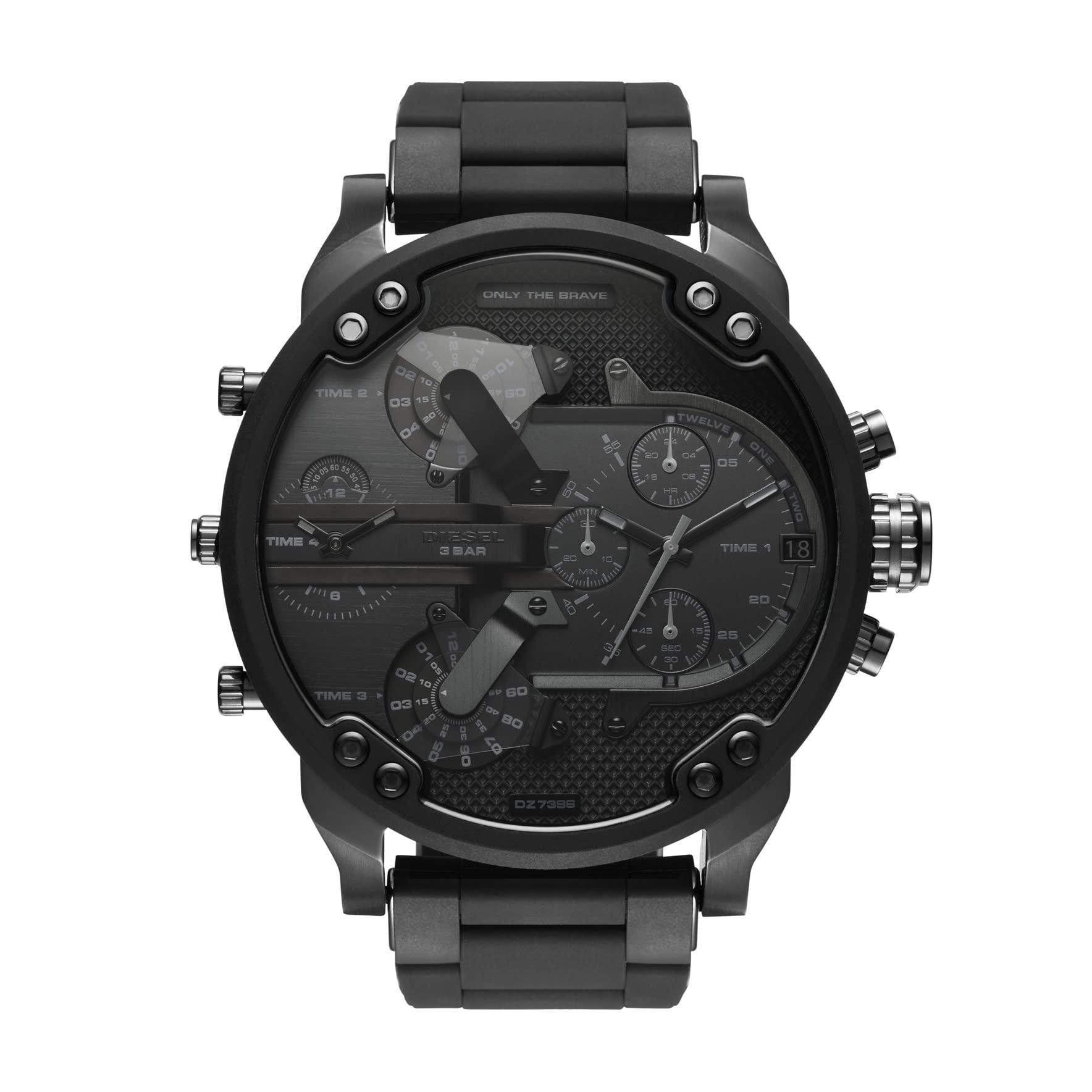 Diesel Men's 57mm Mr. Daddy 2.0 Quartz Stainless Steel and Silicone Chronograph Watch, Color: Black (Model: DZ7396) Phil and Gazelle