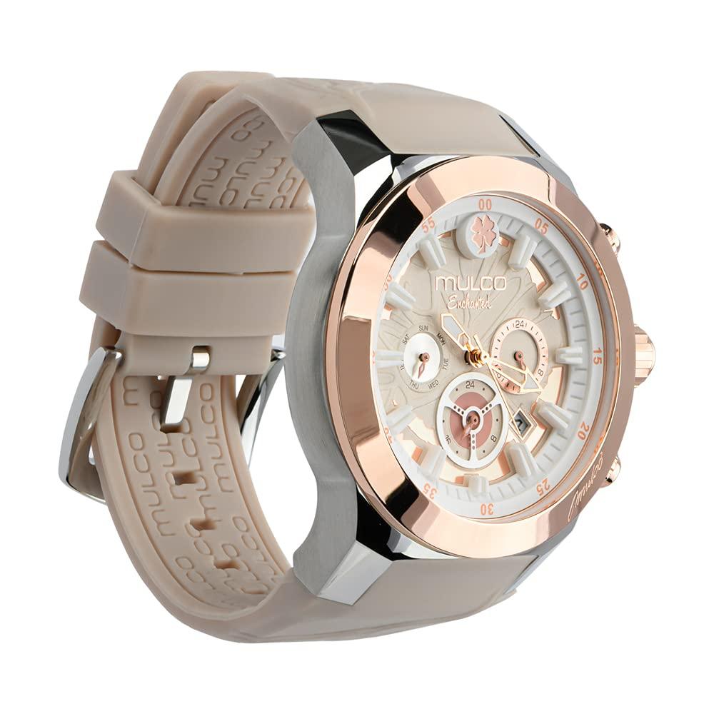 MULCO Silicone Lady Watch for Women with Quartz Analog Multifunctional Movement, Rose Gold Accents with Stainless Steel Case- Scratch-Resistant Mineral Crystal Glass and Water Resistant, Enchanted Maple (Beige) Phil and Gazelle