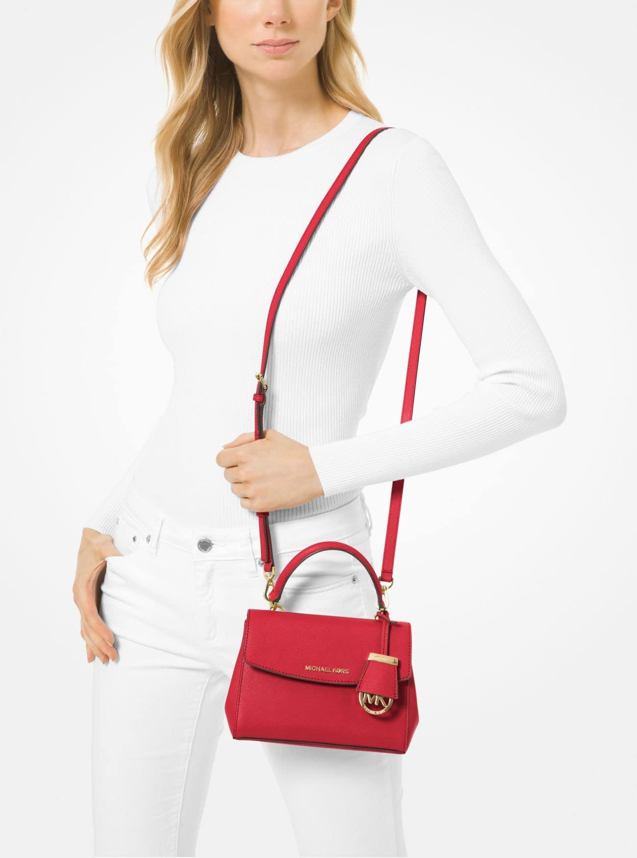 MICHAEL KORS Ava Extra Small Saffiano Leather Crossbody, Crimson, X-Small Phil and Gazelle