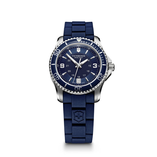 Victorinox Maverick Watch with Small Blue Dial, Blue Bezel, and Blue Rubber Strap