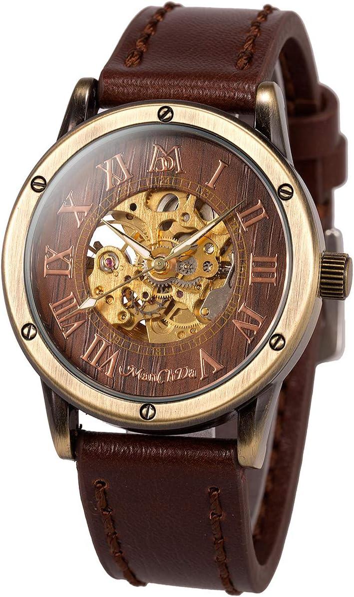 ManChDa Steampunk Burlywood Skeleton Self-Winding Watch Phil and Gazelle