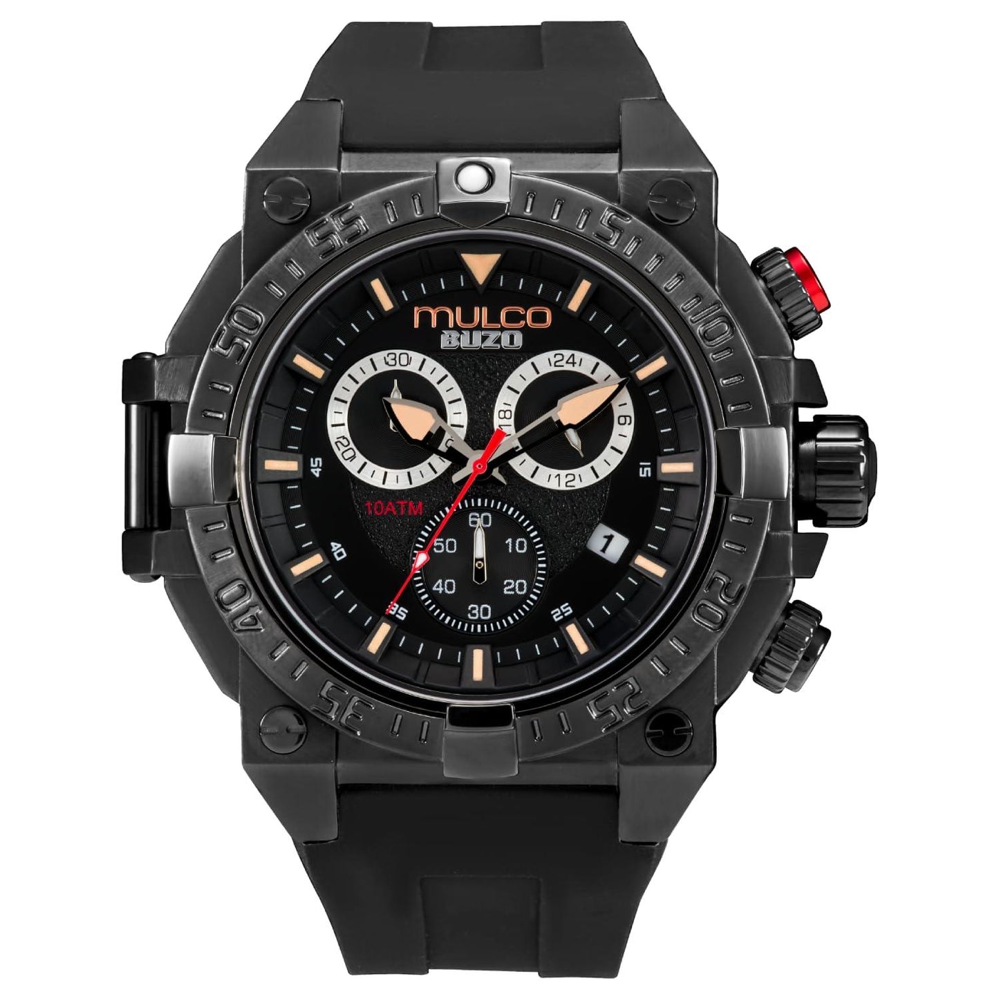 MULCO Men’s Watch Kripton Stainless Steel with Silicone Strap Quartz Chronograph Movement Premium Analog Display, Water Resistant, Buzo (Black), Buzo (Black) Phil and Gazelle