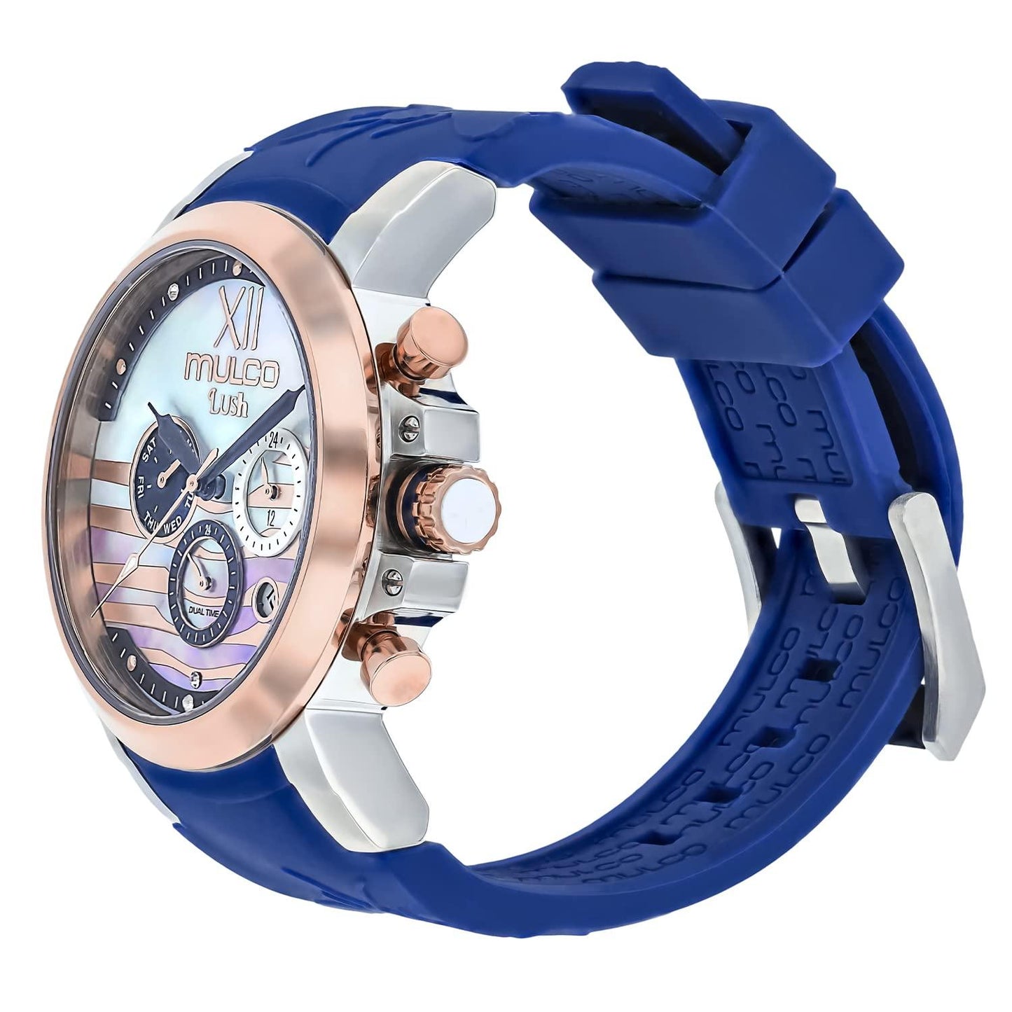 MULCO Lush Bee Stainless Steel Watches for Women with Quartz Analog Multifunctional Movement, Swarovski Stones and Silicone Strap - Mineral Anti Scratching Coating and Water Resistant - Blue