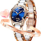 OLEVS Womens Watches Automatic Self Winding Ladies Rose Gold Diamond Watch Luxury Dress White Ceramic Wrist Watch for Women Love Heart Date