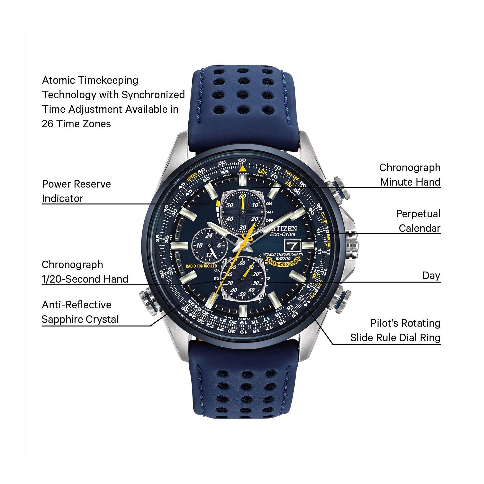 Citizen Eco-Drive World Chronograph A-T Men's Watch, Stainless Steel with Polyurethane strap, Technology, Blue (Model: AT8020-03L) Phil and Gazelle