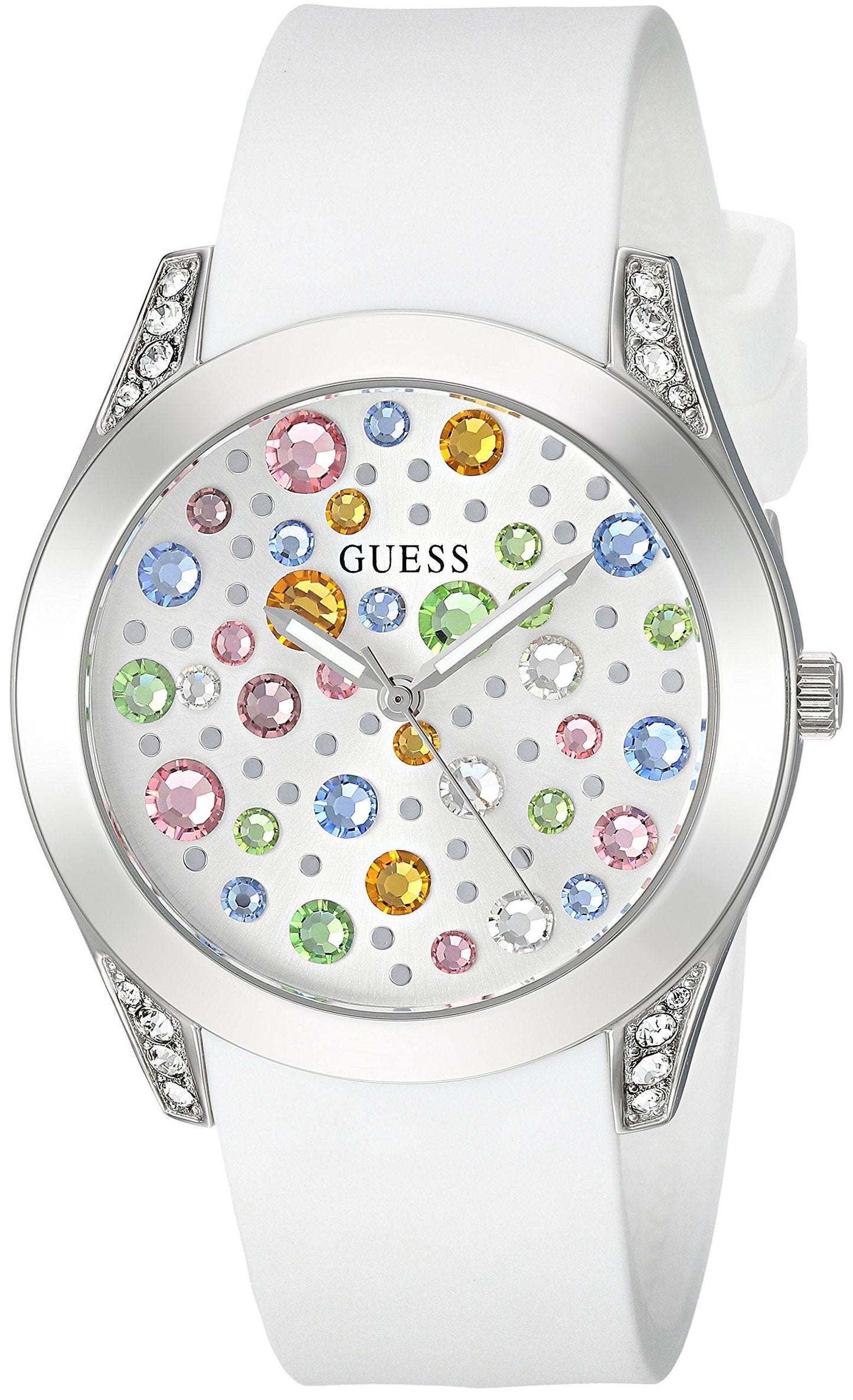 GUESS Silver-Tone and White Jeweled Watch, White, NS Phil and Gazelle